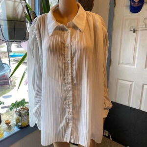 Essence Pleated White Slip Button Down Shirt Women plus size 3X/26